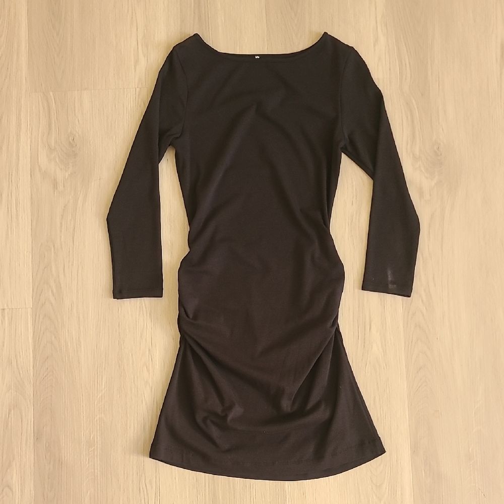 Jarbo Long Sleeve Ruched Mini Dress Black Small Jersey Stretchy Fitted Comfy